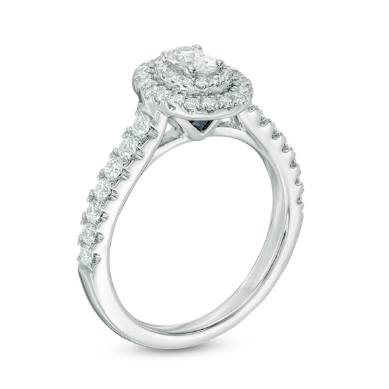 Previously Owned - Vera Wang Love Collection 3/4 CT. T.w. Oval Diamond Double Frame Engagement Ring in 14K White Gold