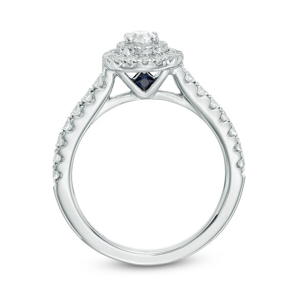 Previously Owned - Vera Wang Love Collection 3/4 CT. T.w. Oval Diamond Double Frame Engagement Ring in 14K White Gold