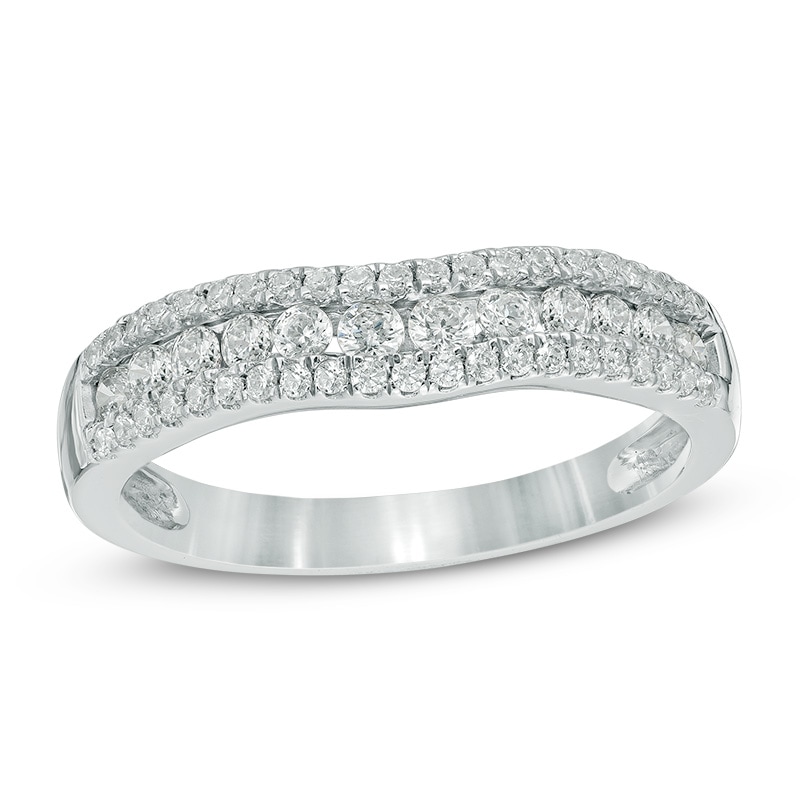 Main Image 1 of Previously Owned - 1/2 CT. T.W. Diamond Triple Row Contour Wedding Band in 10K White Gold