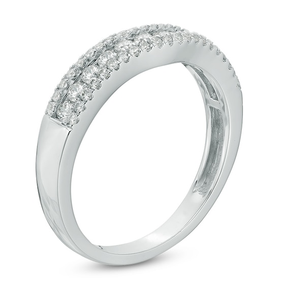 Previously Owned - 1/2 CT. T.w. Diamond Triple Row Contour Wedding Band in 10K White Gold