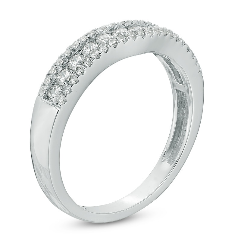 Main Image 2 of Previously Owned - 1/2 CT. T.W. Diamond Triple Row Contour Wedding Band in 10K White Gold
