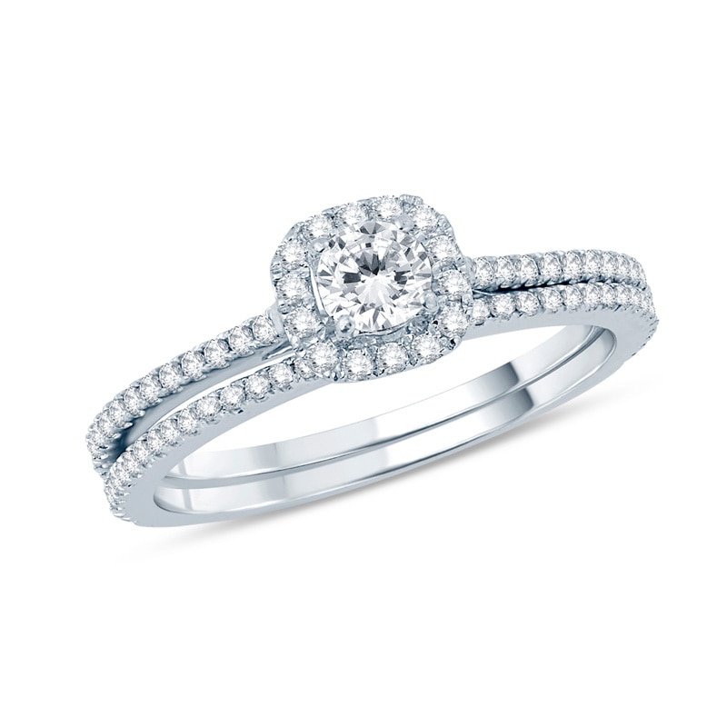 Main Image 1 of Previously Owned - 5/8 CT. T.W. Diamond Frame Bridal Set in 14K White Gold