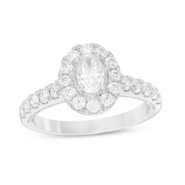 Previously Owned - Celebration Ideal 1-1/3 CT. T.W. Oval Diamond Vintage-Style Engagement Ring in 14K White Gold