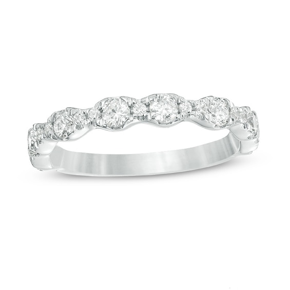 Previously Owned - YOU by Jean Doussetâ¢ 3/4 CT. T.w. Diamond Scalloped-Edge Anniversary Band in 14K White Gold (I/Si2)