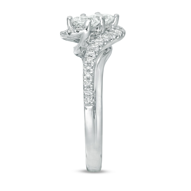 Main Image 3 of Previously Owned - Ever Us® 1 CT. T.W. Two-Stone Princess-Cut Diamond Tilted Bypass Frame Ring in 14K White Gold