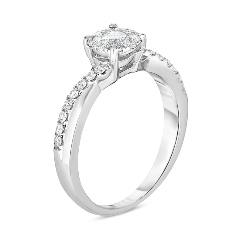 Main Image 2 of Previously Owned - 1/2 CT. T.W. Diamond Frame Twist Shank Engagement Ring in 10K White Gold