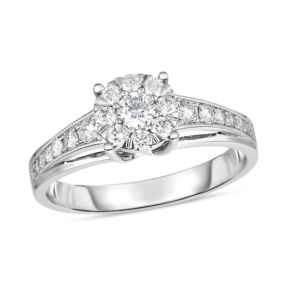 Previously Owned - 1/2 CT. T.w. Diamond Frame Vintage-Style Engagement Ring in 10K White Gold