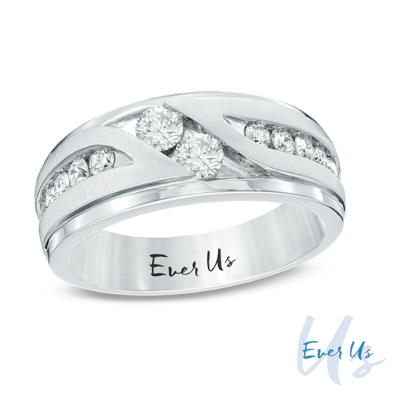 Main Image 1 of Previously Owned - Ever Us® 1 CT. T.W. Two Stone Diamond Satin Slant Band in 14K White Gold