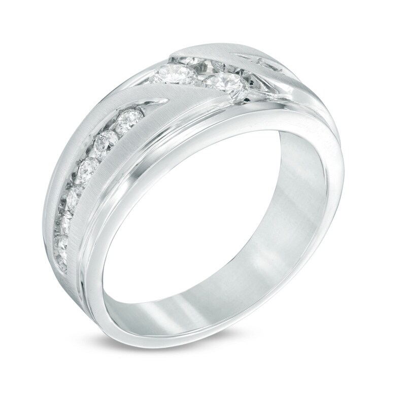 Main Image 2 of Previously Owned - Ever Us® 1 CT. T.W. Two Stone Diamond Satin Slant Band in 14K White Gold