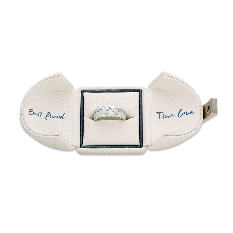Main Image 3 of Previously Owned - Ever Us® 1 CT. T.W. Two Stone Diamond Satin Slant Band in 14K White Gold
