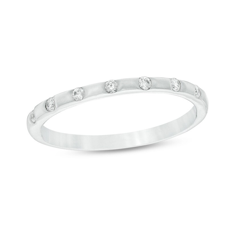 Main Image 1 of Previously Owned - 1/10 CT. T.W. Diamond Station Stackable Band in 10K White Gold