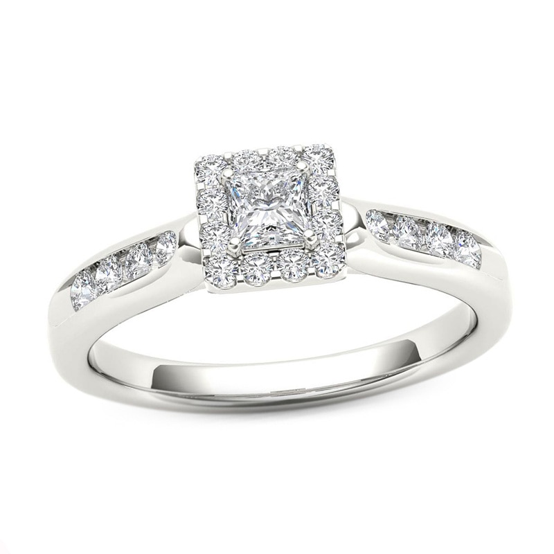 Main Image 1 of Previously Owned - 1/2 CT. T.W. Princess-Cut Diamond Frame Engagement Ring in 14K White Gold