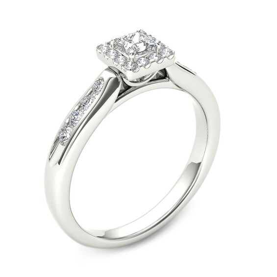 Previously Owned - 1/2 CT. T.w. Princess-Cut Diamond Frame Engagement Ring in 14K White Gold