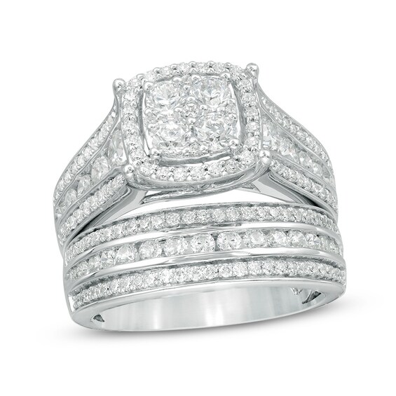 Previously Owned - 2 CT. T.w. Diamond Frame Multi-Row Bridal Set in 10K White Gold