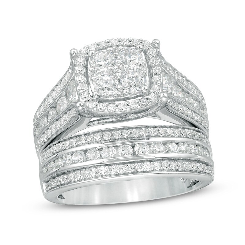 Main Image 1 of Previously Owned - 2 CT. T.W. Diamond Frame Multi-Row Bridal Set in 10K White Gold