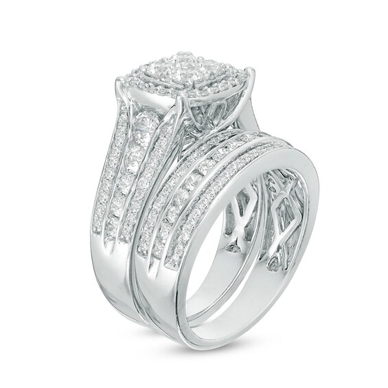 Previously Owned - 2 CT. T.w. Diamond Frame Multi-Row Bridal Set in 10K White Gold