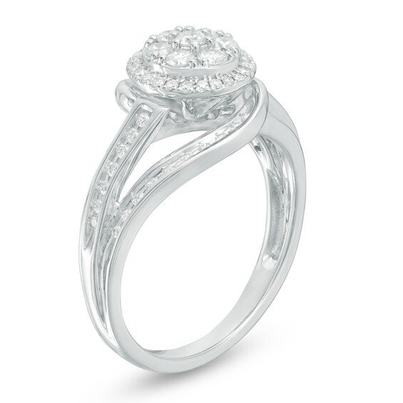 Previously Owned - 1/2 CT. T.w. Composite Diamond Frame Swirl Bypass Engagement Ring in 10K White Gold