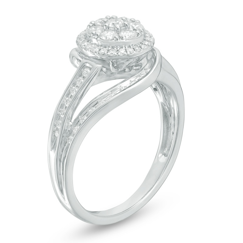 Main Image 2 of Previously Owned - 1/2 CT. T.W. Composite Diamond Frame Swirl Bypass Engagement Ring in 10K White Gold
