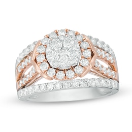 Previously Owned - 1-1/2 CT. T.W. Composite Diamond Frame Multi-Row Shank Ring in 10K Two-Tone Gold