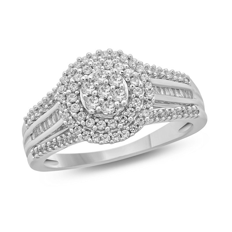 Main Image 1 of Previously Owned - 1/2 CT. T.W. Composite Diamond Double Frame Engagement Ring in 10K White Gold