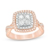 Thumbnail Image 1 of Previously Owned - 1 CT. T.W. Quad Diamond Double Cushion Frame Twist Engagement Ring in 14K Two-Tone Gold