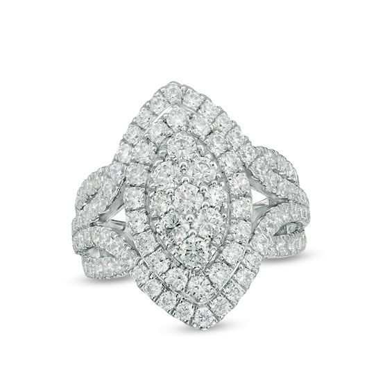 Previously Owned - 2-1/2 CT. T.w. Composite Diamond Marquise Frame Engagement Ring in 14K White Gold