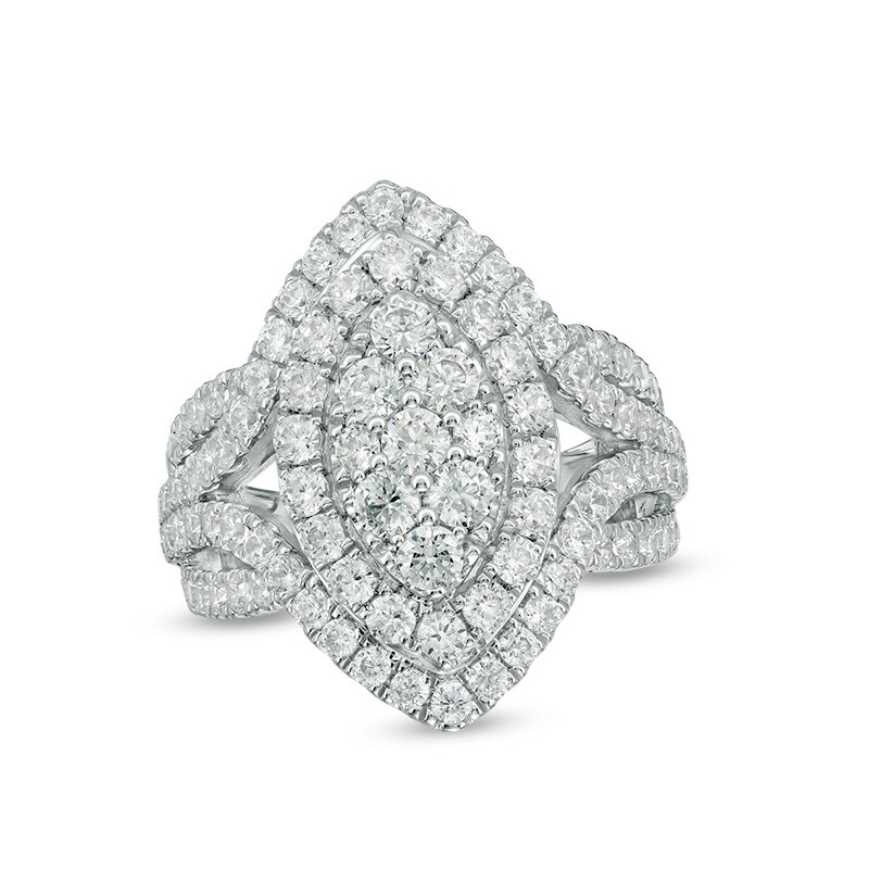 Main Image 1 of Previously Owned - 2-1/2 CT. T.W. Composite Diamond Marquise Frame Engagement Ring in 14K White Gold