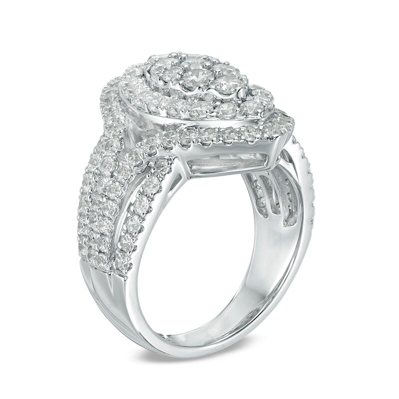 Main Image 2 of Previously Owned - 2-1/2 CT. T.W. Composite Diamond Marquise Frame Engagement Ring in 14K White Gold