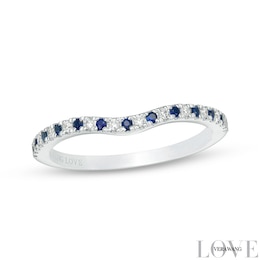 Previously Owned - Vera Wang Love Collection Sapphire and 1/15 CT. T.W. Diamond Contour Wedding Band in 14K White Gold