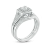 Thumbnail Image 2 of Previously Owned - 1/3 CT. T.W. Composite Diamond Cushion Frame Vintage-Style Bridal Set in Sterling Silver