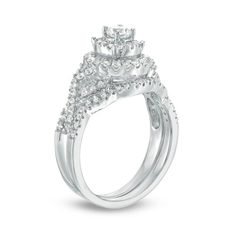 Main Image 2 of Previously Owned - 3/4 CT. T.W. Diamond Double Frame Twist Bridal Set in 10K White Gold