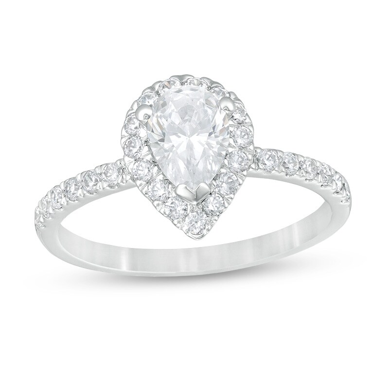 Main Image 1 of Previously Owned - 1 CT. T.W. Pear-Shaped Diamond Frame Engagement Ring in 14K White Gold (I/I2)