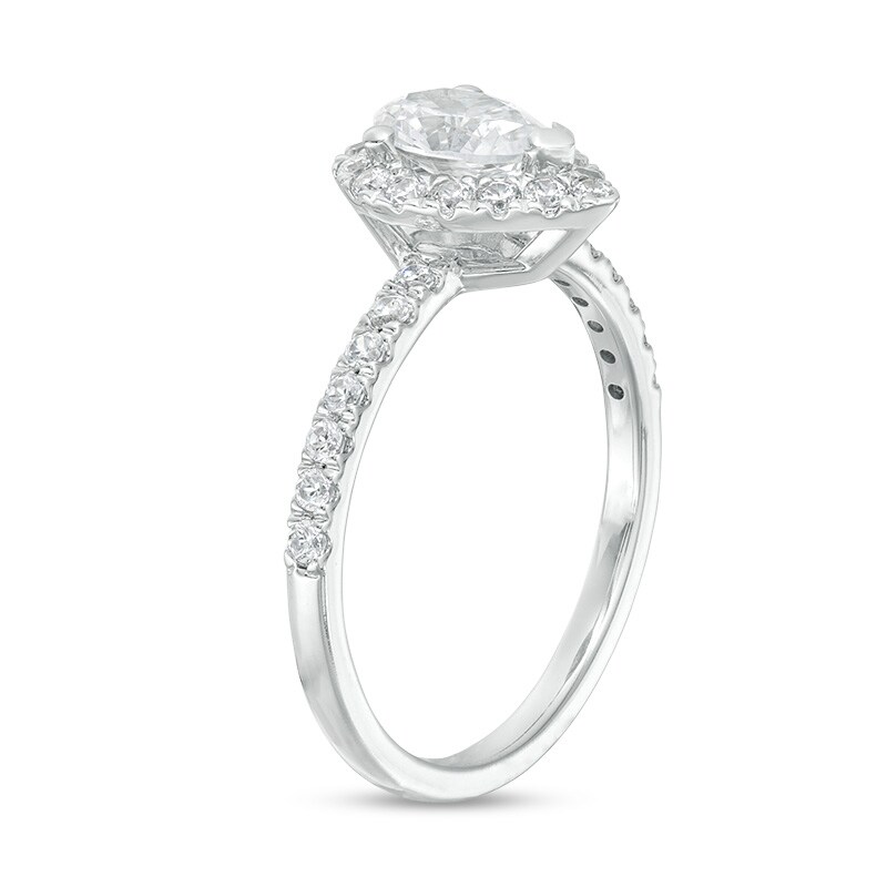 Main Image 2 of Previously Owned - 1 CT. T.W. Pear-Shaped Diamond Frame Engagement Ring in 14K White Gold (I/I2)