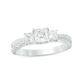 Previously Owned - 1 CT. T.W. Princess-Cut Diamond Past Present Future® Engagement Ring in 14K White Gold