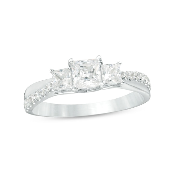 Previously Owned - 1 CT. T.w. Princess-Cut Diamond Past Present Future® Engagement Ring in 14K White Gold