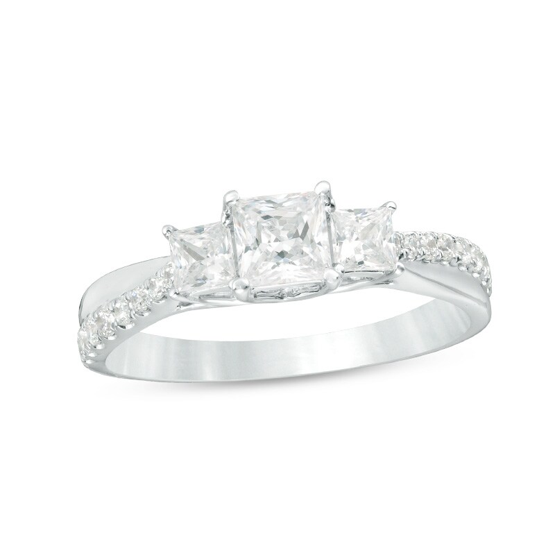 Main Image 1 of Previously Owned - 1 CT. T.W. Princess-Cut Diamond Past Present Future® Engagement Ring in 14K White Gold