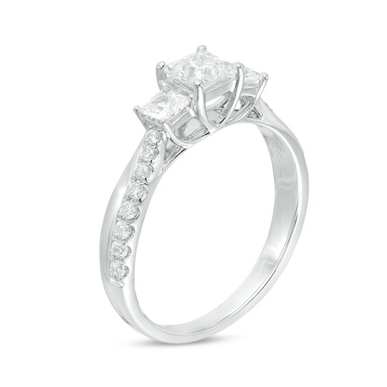 Previously Owned - 1 CT. T.w. Princess-Cut Diamond Past Present FutureÂ® Engagement Ring in 14K White Gold