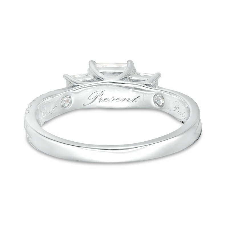 Main Image 3 of Previously Owned - 1 CT. T.W. Princess-Cut Diamond Past Present Future® Engagement Ring in 14K White Gold