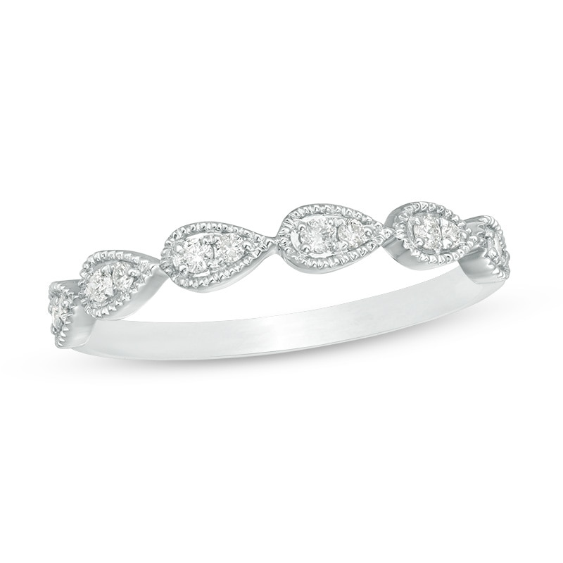 Main Image 1 of Previously Owned - 1/8 CT. T.W. Diamond Teardrop Vintage-Style Stackable Band in 10K White Gold