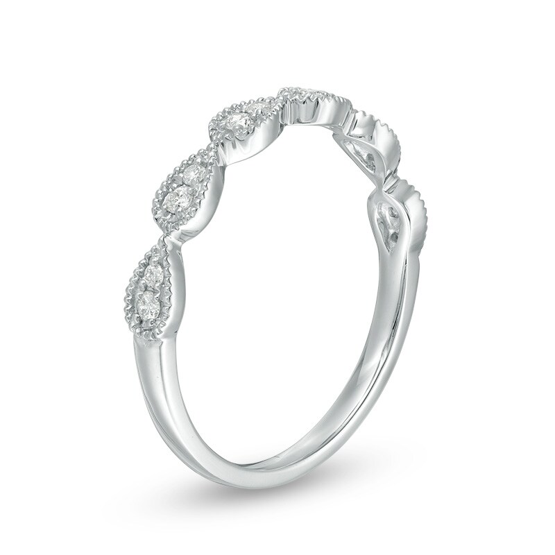 Main Image 2 of Previously Owned - 1/8 CT. T.W. Diamond Teardrop Vintage-Style Stackable Band in 10K White Gold