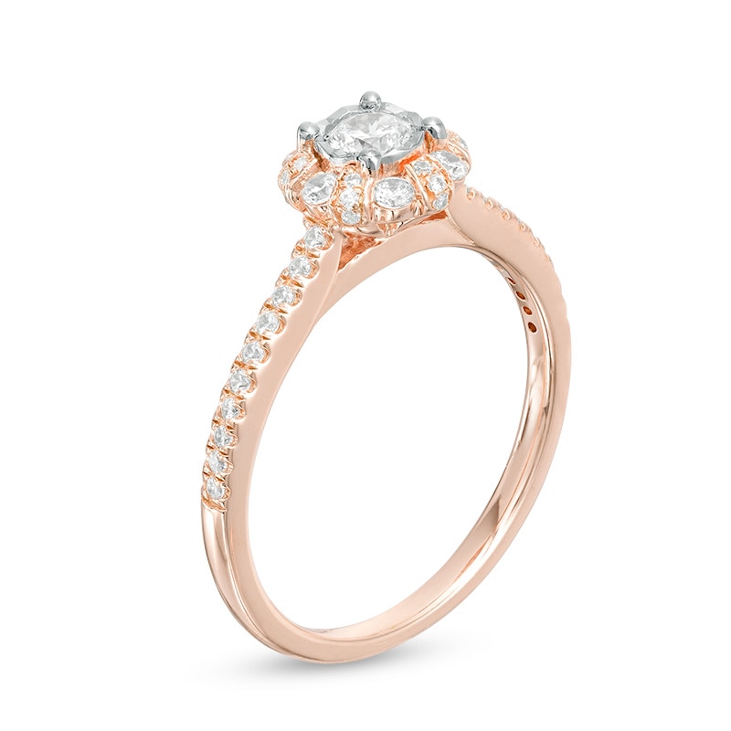 Main Image 2 of Previously Owned - 1/2 CT. T.W. Diamond Scallop Frame Engagement Ring in 14K Rose Gold