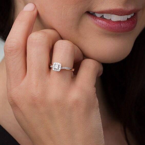 Previously Owned - 3/8 CT. T.w. Princess-Cut Diamond Frame Twist Engagement Ring in 10K Rose Gold