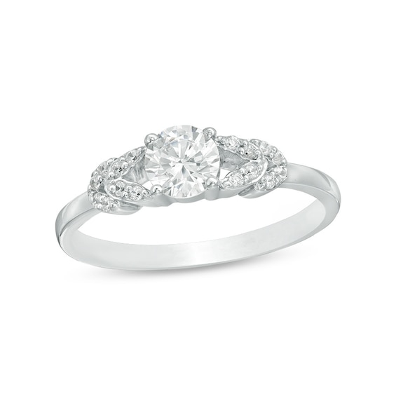 Previously Owned - 3/8 CT. T.w. Diamond Leaf-Sides Engagement Ring in 10K White Gold