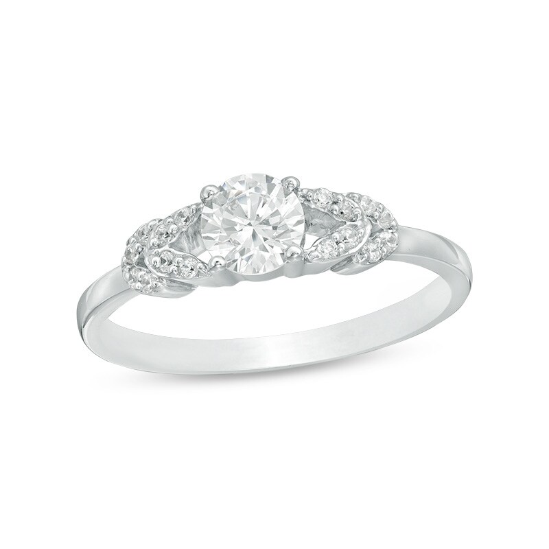 Main Image 1 of Previously Owned - 3/8 CT. T.W. Diamond Leaf-Sides Engagement Ring in 10K White Gold