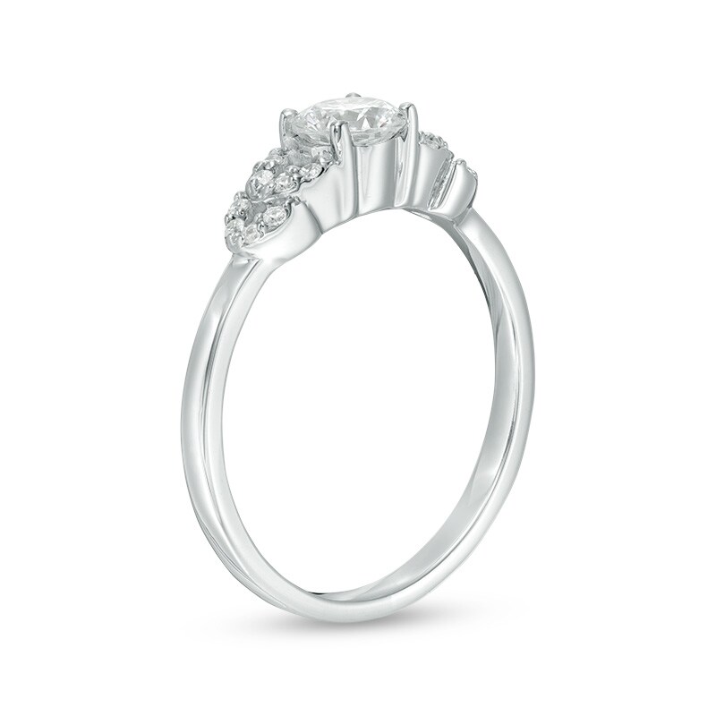 Main Image 2 of Previously Owned - 3/8 CT. T.W. Diamond Leaf-Sides Engagement Ring in 10K White Gold