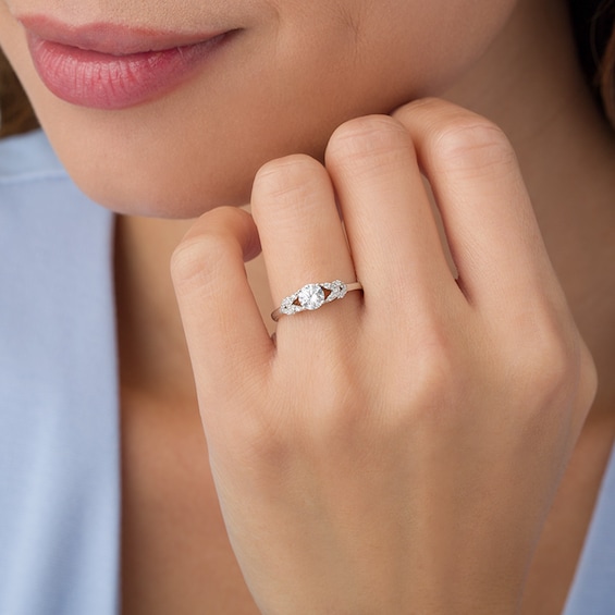 Previously Owned - 3/8 CT. T.w. Diamond Leaf-Sides Engagement Ring in 10K White Gold