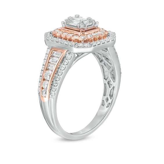Previously Owned - 1 CT. T.w. Composite Diamond Double Rectangle Frame Engagement Ring in 14K Two-Tone Gold