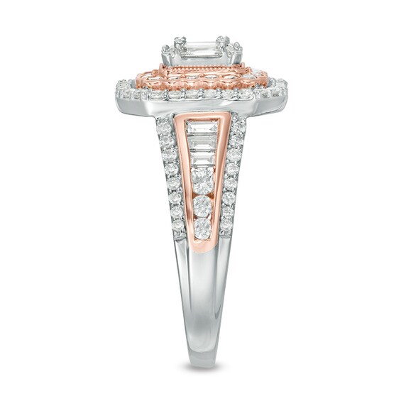 Previously Owned - 1 CT. T.w. Composite Diamond Double Rectangle Frame Engagement Ring in 14K Two-Tone Gold