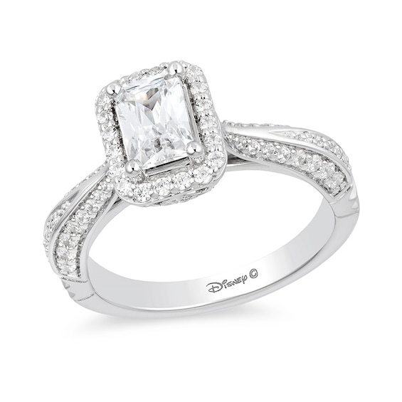 Previously Owned - Enchanted Disney Princess 1-1/4 CT. T.w. Emerald-Cut Diamond Frame Engagement Ring in 14K White Gold