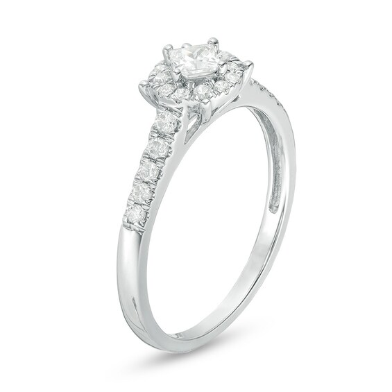 Previously Owned - 1/2 CT. T.w. Princess-Cut Diamond Tilted Frame Engagement Ring in 10K White Gold